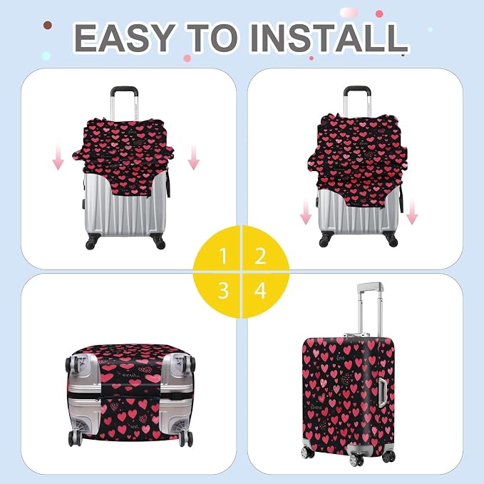 ANNA QUEEN Heart Pattern Luggage Cover, Love Theme Suitcase Protector, - Image 5