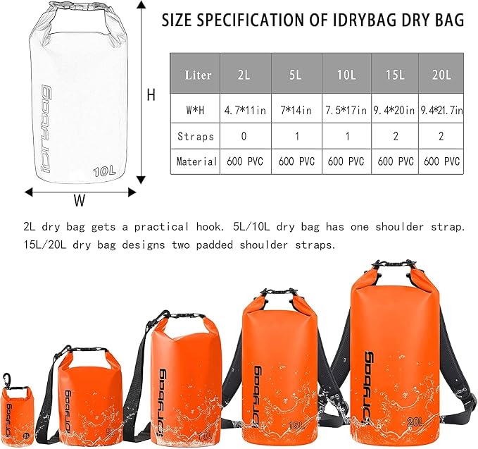 IDRYBAG Dry Bag for Kayaking Waterproof 2L/5L/10L/15L/20L, Small Dry Sack - Image 3