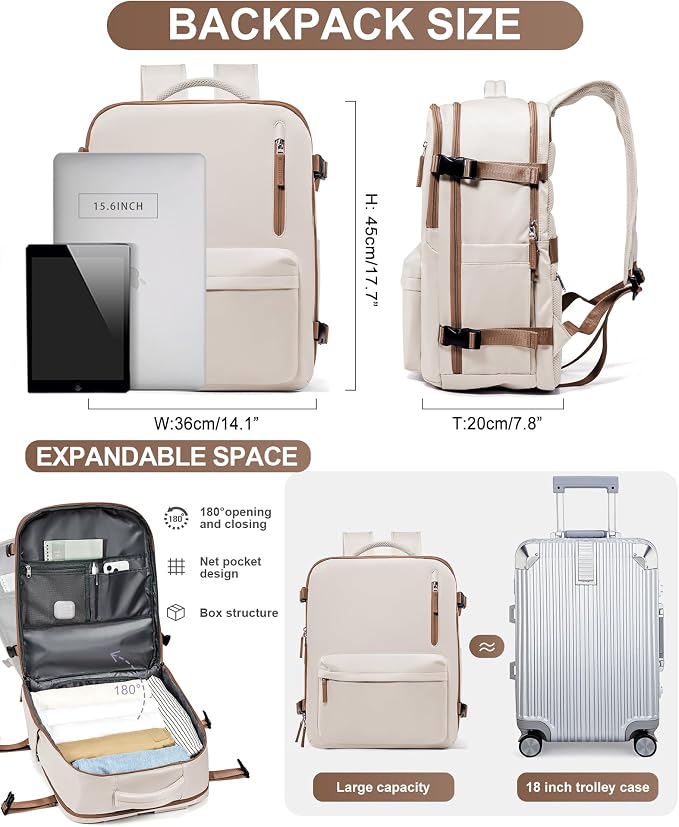 WONHOX Large Travel Backpack Carry on Flight Approved Laptop Work Business - Image 3