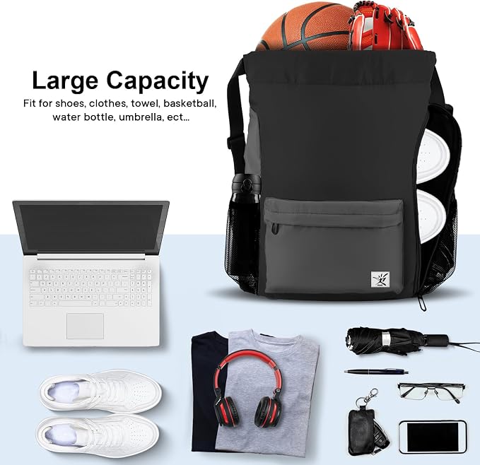 Drawstring Backpack with Mesh Pockets String Gym Bag Sackpack Sandproof Water - Image 2