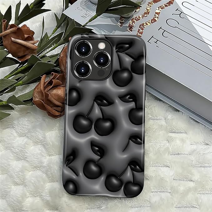 for iPhone 16 Pro Case, HL2 Cute Cool Cherry Black Hybrid 2 Layer Hard Shell - Image 4