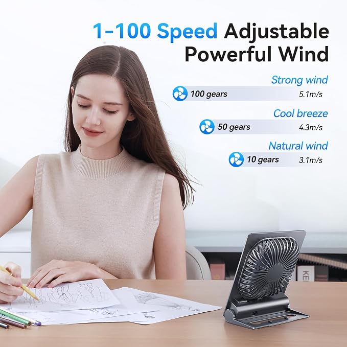 GOCKERA Desk Fan, 6.61''Ultra-thin 5000mAh Battery Powered Fan - Image 2