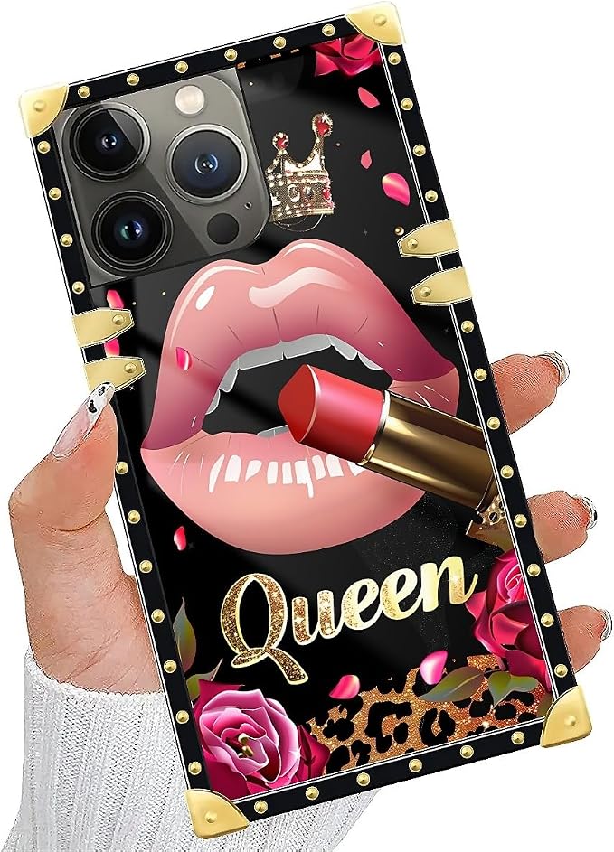 Compatible with iPhone 14 Pro Max Case, Glitter Red Rose Queen Leopard Lipstick - Image 5