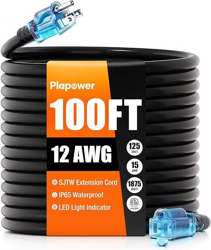 Outdoor Extension Cord 100 FT Waterproof, 12/3 Gauge Heavy Duty 3 Prong Power by Unknown
