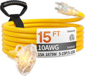 15 ft 10 Gauge Heavy Duty 3 Outlet Extension Cord Splitter by Deeklify
