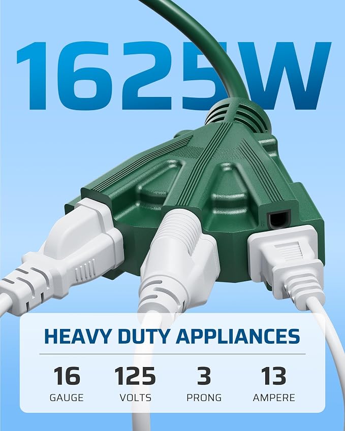 DEWENWILS Outdoor Extension Cord 1 to 2 Splitter, 19FT Total Length, 6 Grounded - Image 3