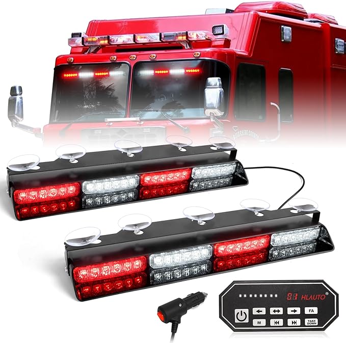 HLauto 604N Emergency Dash Strobe Lights: 2x16.8 inch Red White Security Light by HLauto