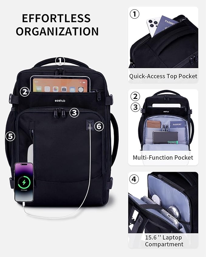 ECOHUB 17" Small Travel Backpack, United Airlines Personal Item Bag 17x10x9 - Image 4