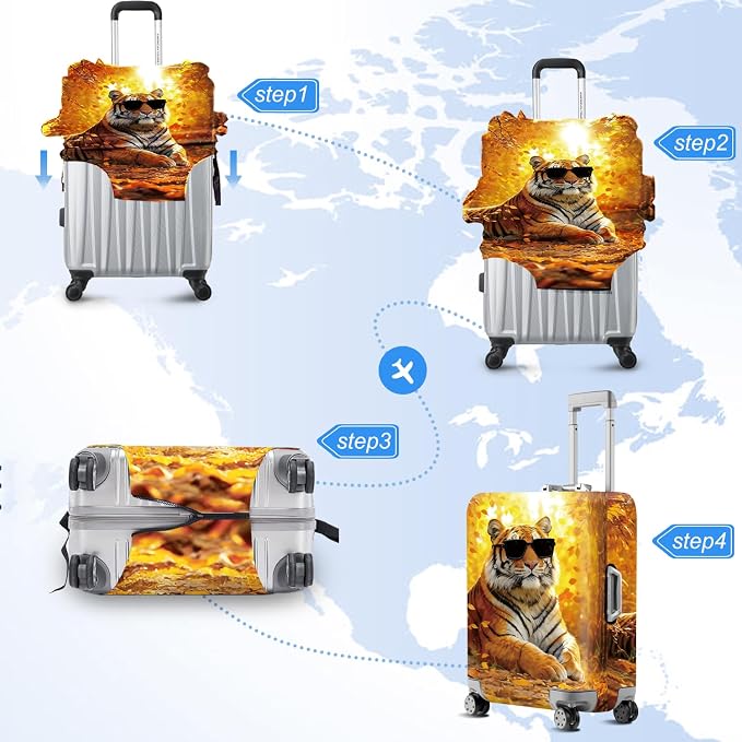 ANNA QUEEN Funny Cool Tiger Travel Luggage Cover -Stretchable Airplane Suitcase - Image 6