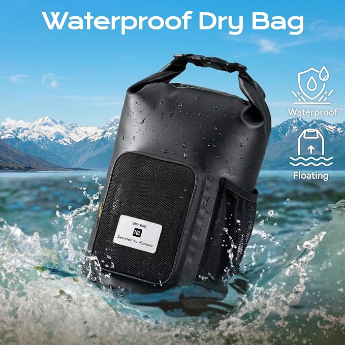 5L Waterproof Dry Bag with Bottle Holder & Mesh Pocket, 500D PVC Tarpaulin Roll - Image 2