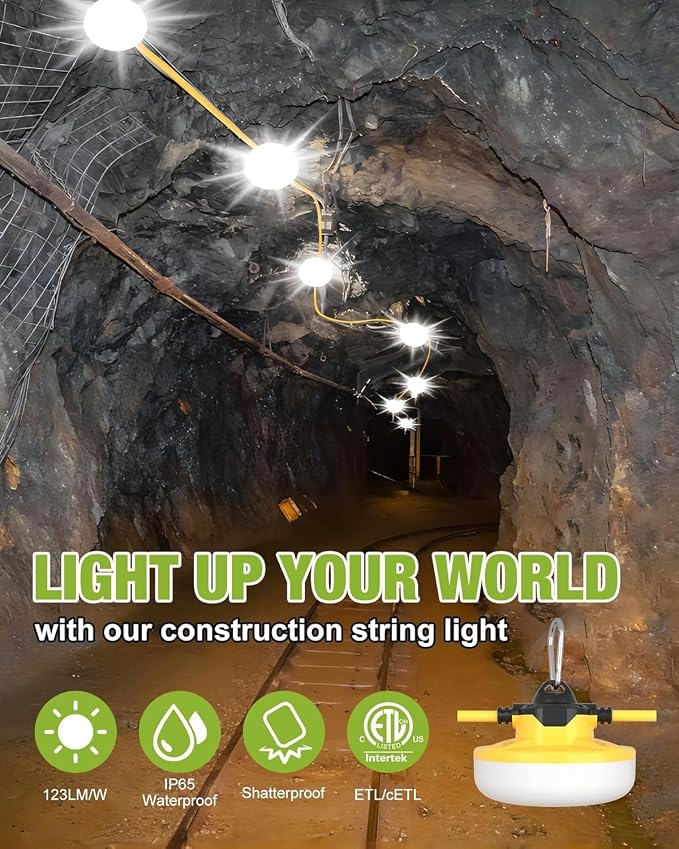 YXL 130W 16000LM Construction String Lights Temp Lighting 100FT Industrial LED - Image 2