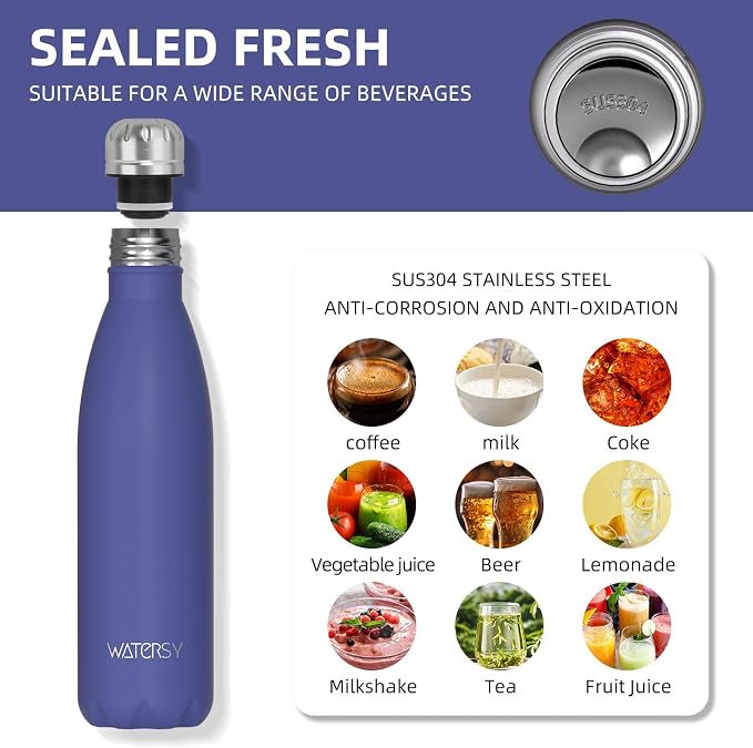 WATERSY Stainless Steel water bottles, 17oz/500ml Insulated Water Bottles - Image 8