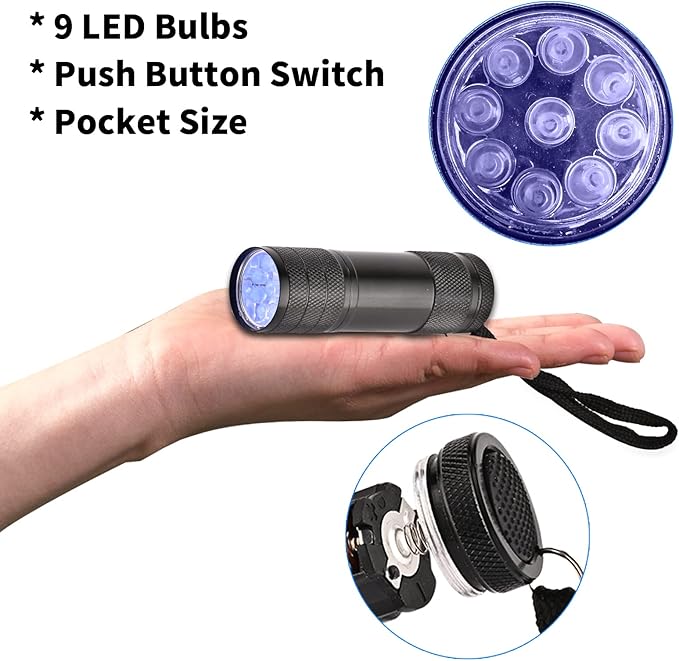10 Pcs UV Black Light Flashlights Bulk, 9 Led 395-400nm Mini Blacklight - Image 3