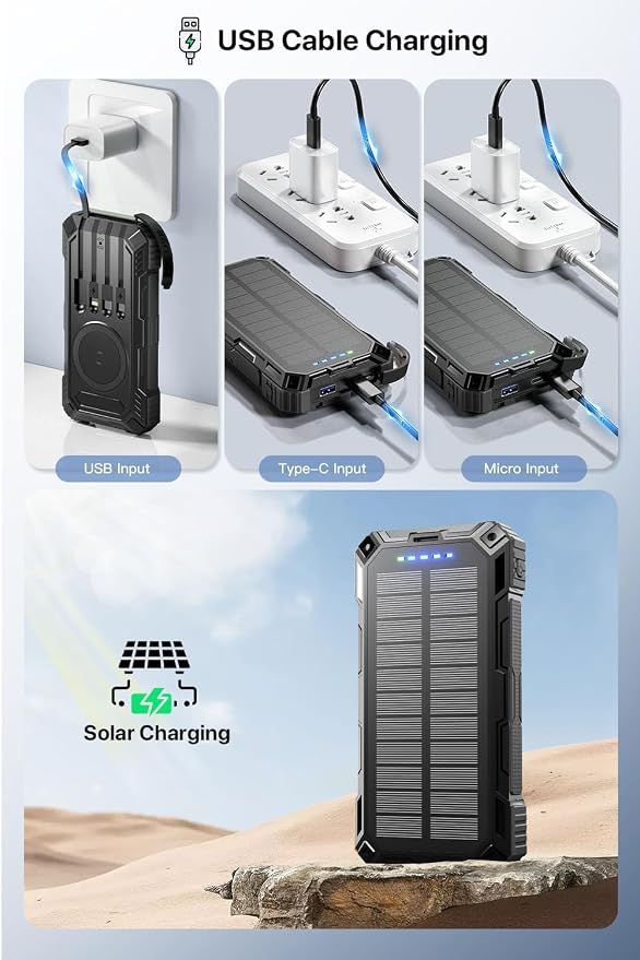 jskei Power Bank 49800mAh Solar Portable Charger Wireless Charging USB-C 15W - Image 8