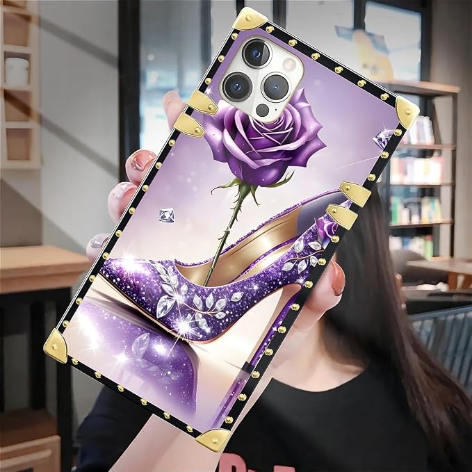 Compatible with iPhone 12 12 Pro Case, High Heeled Purple Diamond Rose Luxury - Image 7