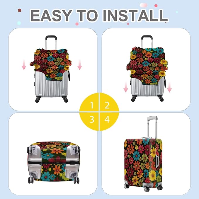 ANNA QUEEN Colorful Flower Luggage Cover, Retro Floral Suitcase Protector - Image 5