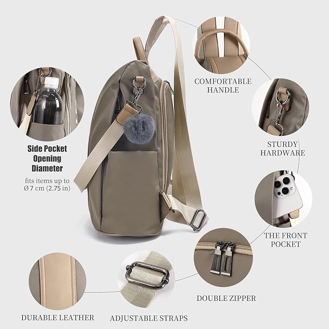 PINCNEL Women Backpack Purse Waterproof Nylon Anti-theft Rucksack Lightweight - Image 7