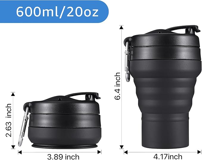 2PACK Collapsible Coffee Cup, 20 OZ 600ml Silicone Folding Camping Mug - Image 2