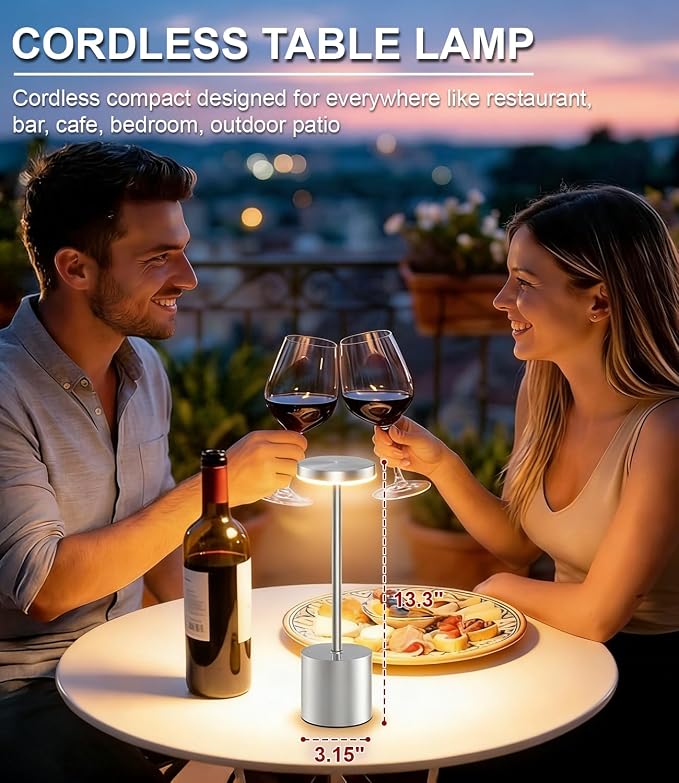 Silver Cordless Table Lamp Rechargeable - Image 2