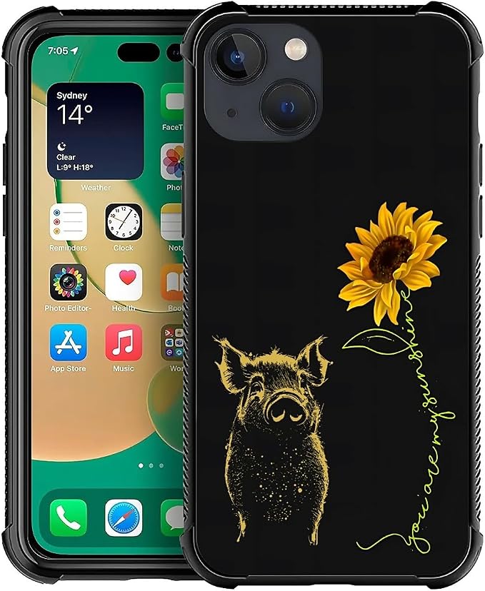 for iPhone 14 Plus Case, Pig Sunflower Yellow Sunshine Pattern Made of Soft by FKBRCL4U