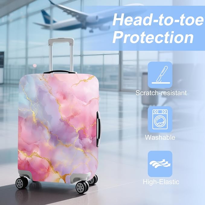 ANNA QUEEN Pink Marble Travel Luggage Cover -Stretchable Airplane Suitcase - Image 2