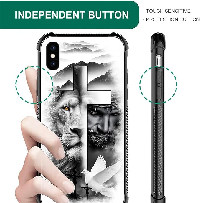 for iPhone Xs Max Case, Lion Cross Jesus Christ Dove Pattern Graphic Design - Image 5