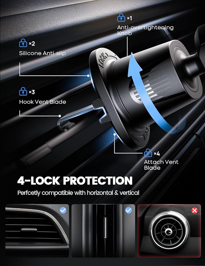 Lamicall 2026 Wider Clamp & Metal Hook Car Phone Holder Vent Phone Holders - Image 4
