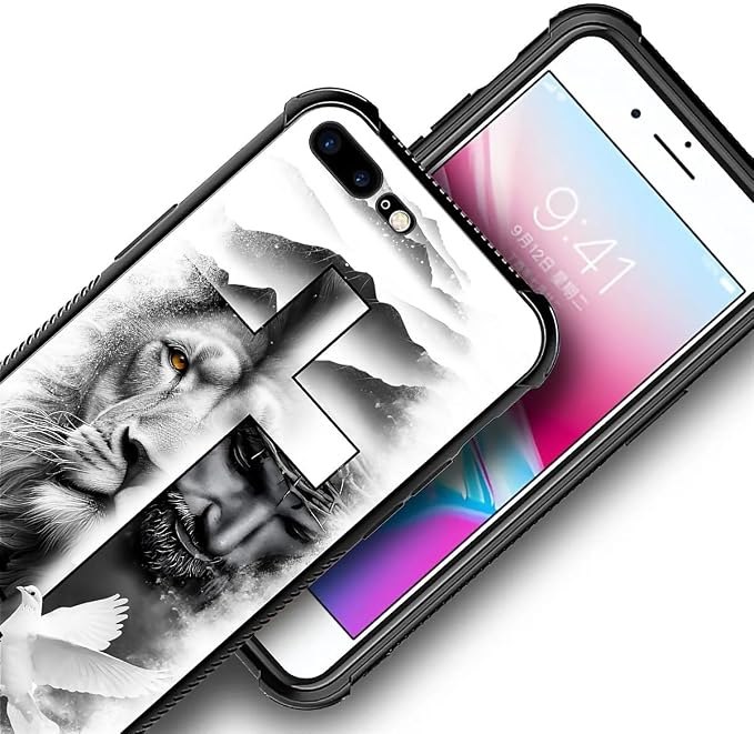Case for iPhone 7 Plus/8 Plus, Lion Cross Jesus Christ Dove Pattern, Soft - Image 4
