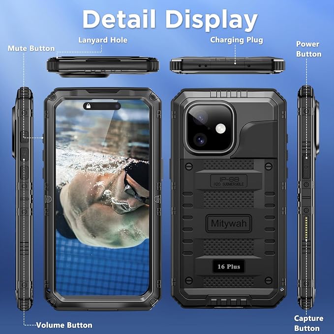 Mitywah Waterproof Case for iPhone 16 Plus, Shockproof Heavy Duty Case - Image 8