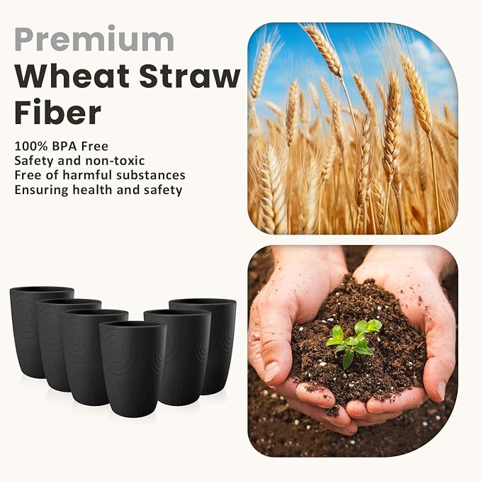 Homienly Wheat Straw Drinkware 12oz Unbreakable Drinking Glasses 6-Piece - Image 4