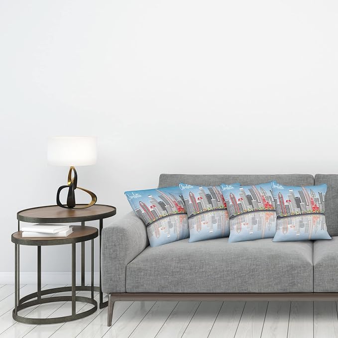 Ambesonne North Carolina Throw Pillow Cushion Case Pack of 4, Charlotte Skyline - Image 3