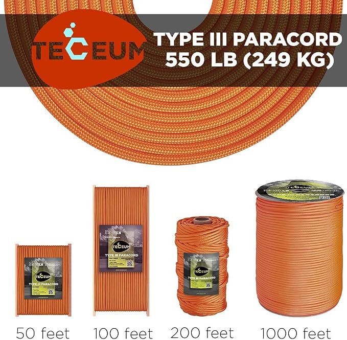 TECEUM 5/32" Paracord Rope 1000 – 1000ft / 200ft / 100ft / 50ft – Tactical - Image 9