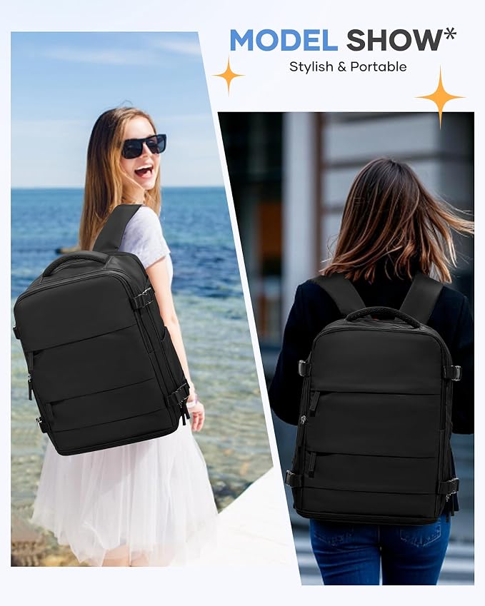 coofay Large Black Travel Backpack Carry on Flight Approved Mochila De Viaje - Image 2
