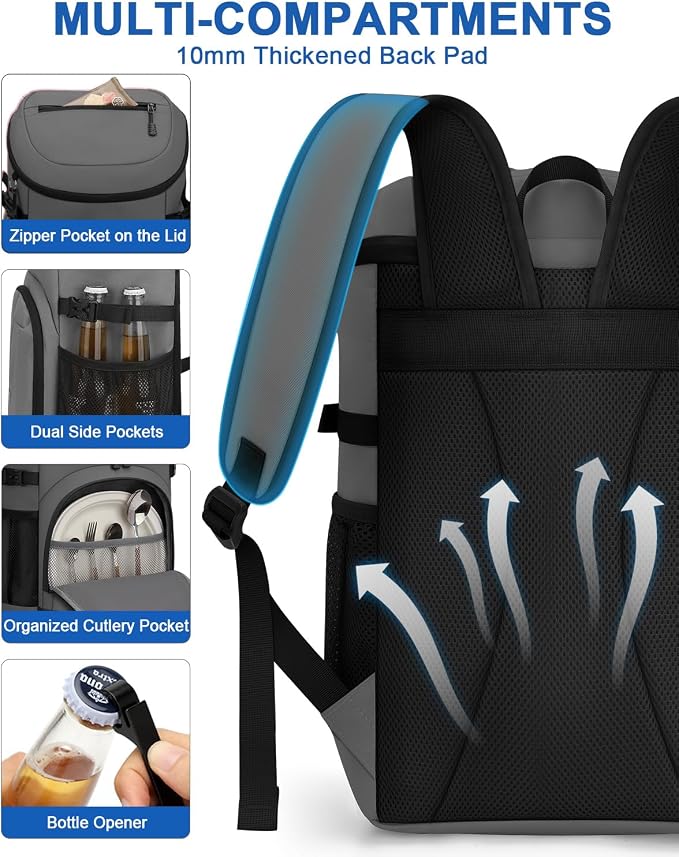 Pritent Cooler Backpack for Men Women Insulated Waterproof Backpack Cooler Leak - Image 6