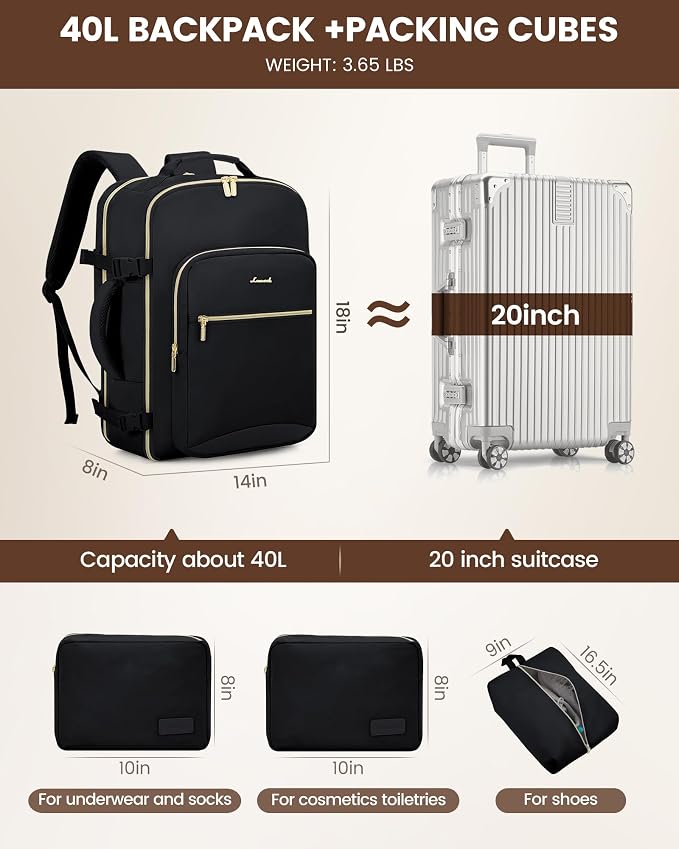 LOVEVOOK Travel Backpack for Women & Men 40L, Airline Approved Carry On - Image 5