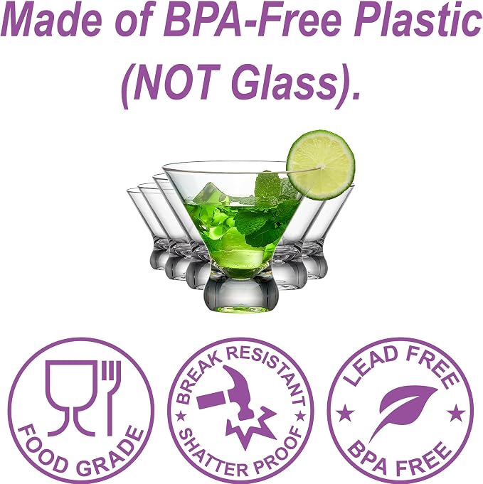 Amazing Abby - Olivia - 10-Ounce Plastic Stemless Martini Glasses, Reusable - Image 2