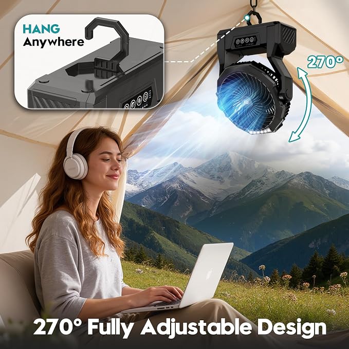 XZK Camping Fan, 20000mAh Rechargeable Battery Powered Fan - Image 4