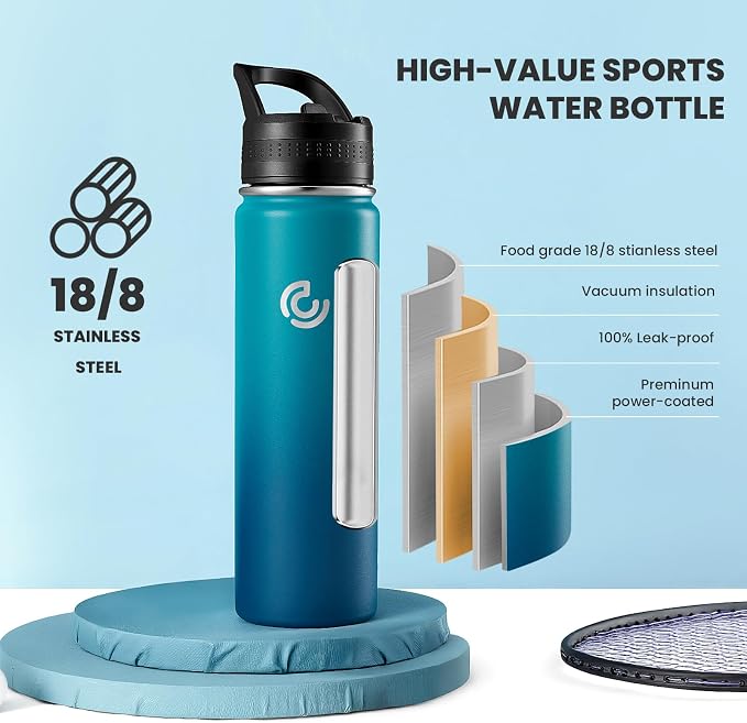 COKTIK 22oz Sports Water Bottle, Stainless Steel Water Bottle - Image 3