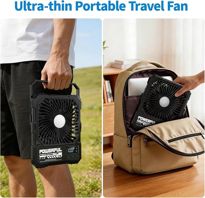 yAyusi 20000mAh Battery Powered Portable Travel Fan, Ultra-Slim 8Inch - Image 3
