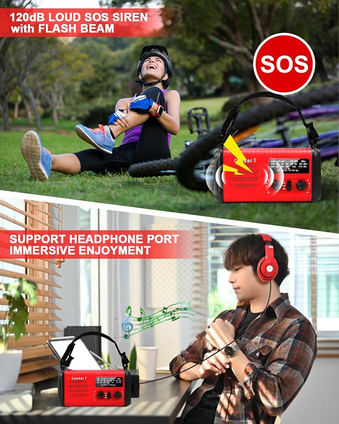 Emergency Crank Radio, 20000mAh / 74000mWh Solar Hand Crank Weather Radio - Image 7