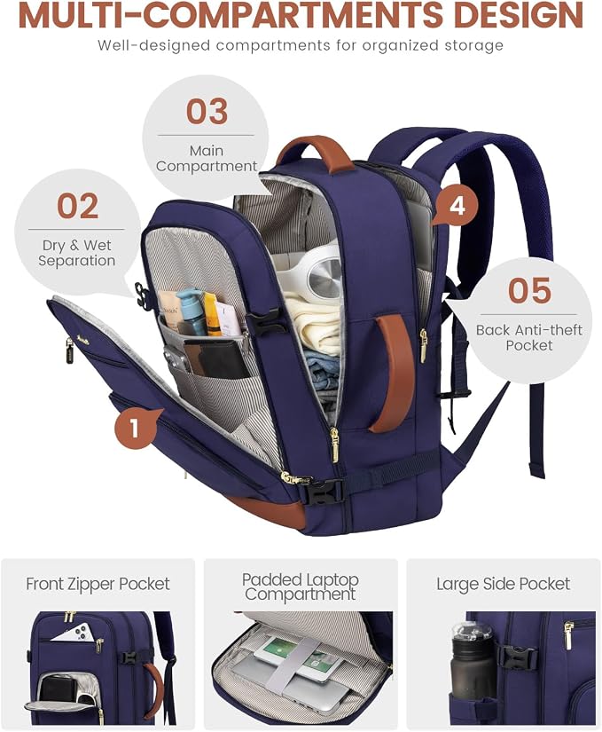 LOVEVOOK Travel Backpack For Women Flight Approved, 50L Large Carry On Backpack - Image 3