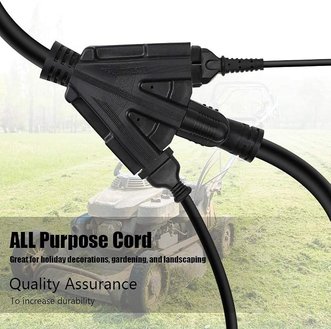 10FT 12/3 Outdoor Extension Cord, Heavy Duty 3-Outlet SJTW Indoor/Outdoor - Image 3