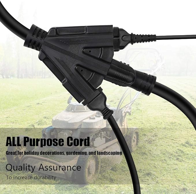 100FT 12/3 Outdoor Extension Cord, Heavy Duty 3-Outlet SJTW Indoor/Outdoor - Image 3