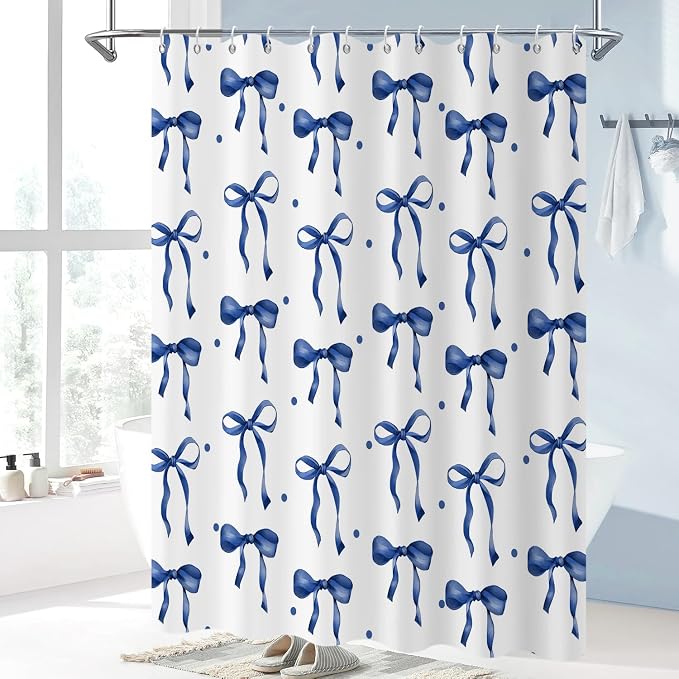 Navy Bow Shower Curtain - Image 2