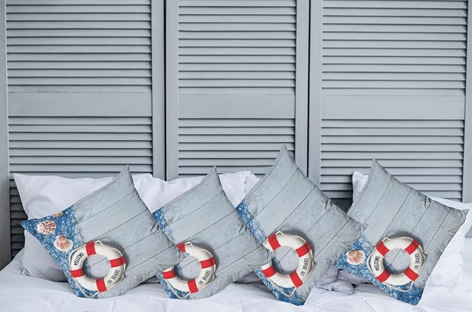 Ambesonne Coastal Throw Pillow Cushion Case Pack of 4, Welcome on Board Message - Image 2