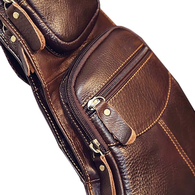 Leather Sling Bag Backpack for Men Women Crossbody Shoulder Chest Day Pack - Image 3