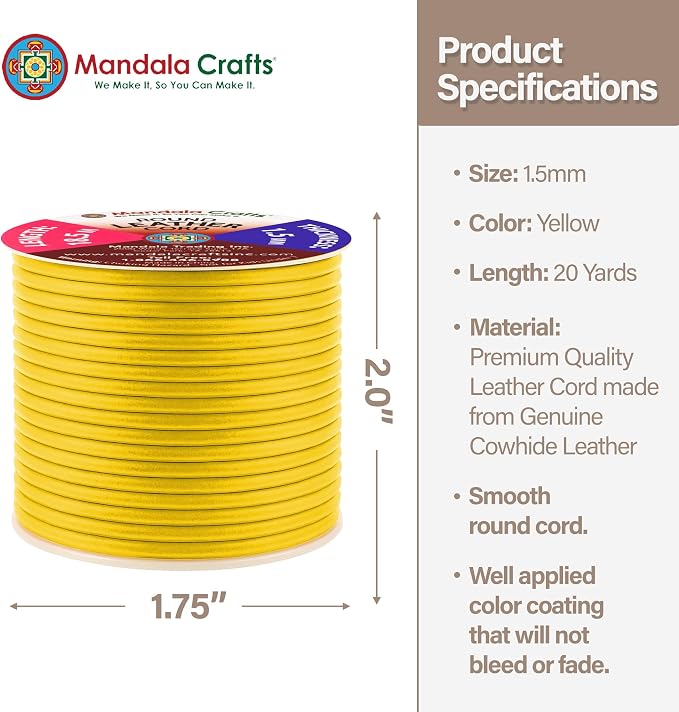 Mandala Crafts Round Genuine Yellow Leather Cord - Image 4