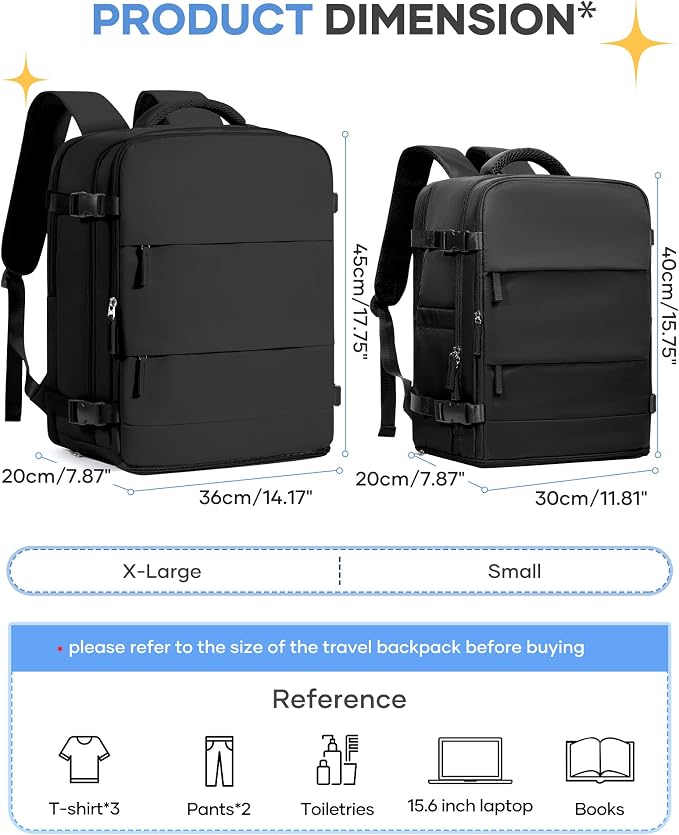 coofay Large Black Travel Backpack Carry on Flight Approved Mochila De Viaje - Image 3