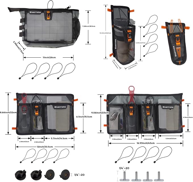 Mesh Storage Kayak Storage Compartments Set Attaches to Kayak Seat or T-track - Image 7
