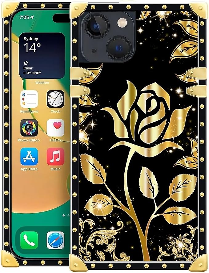 Compatible with iPhone 14 Case, Shine Gold Rose Luxury Golden Decoration by Unknown